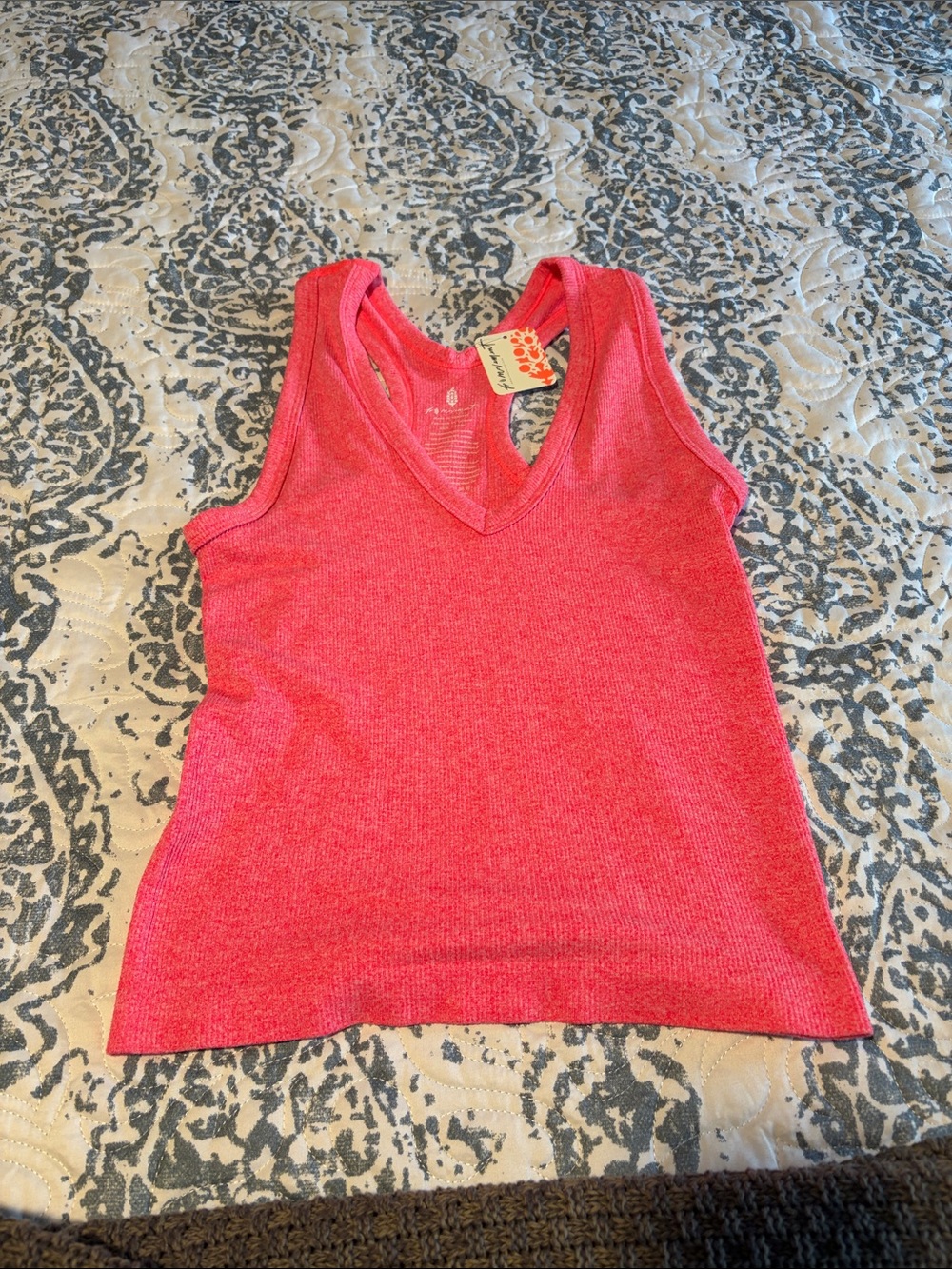 FP Movement by Free People Coral Pink V-Neck Ribbed Tank